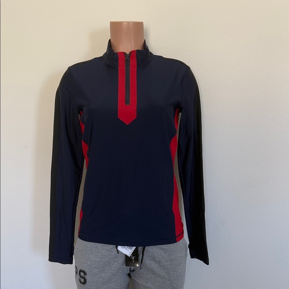 Navy and Red Laain Long Sleeve Zip Top biking yoga sports size large